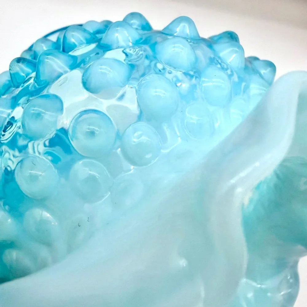 Fenton Home Vase 4.5in Glass Mid-Century Blue Opalescent Hobnail Ruffled